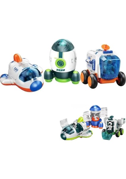 Sürtmeli Uzay Arabası Uzay Roketi Uzay Mekiği 3 Lü Uzay Istasyonu Araçları Seti