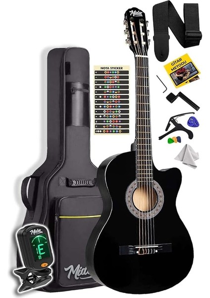 CG-395BK Siyah Klasik Gitar 4/4 Sap Ayarlı Kesik Kasa Full Set (Çanta Askı Tuner Metod Pena)