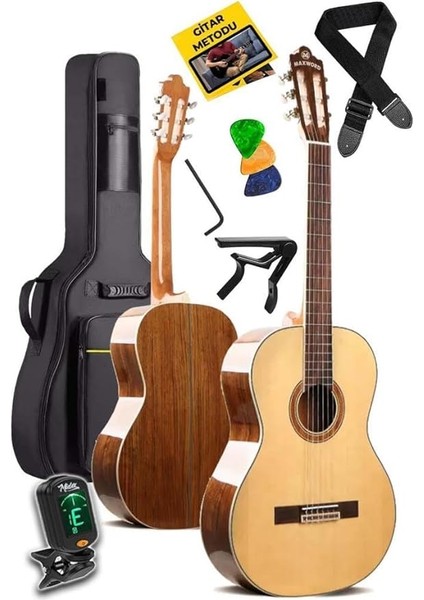 X45 Profesyonel Masif Ağaç Klasik Gitar Seti 4/4 Yetişkin Seri Üst Segment