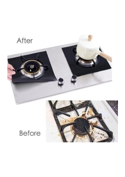 Yanmaz Yapışmaz Ocak Premium Seti 4&apos;lü Siyah, Temizlenen Yeniden Kullanılabilir Kaplamalar