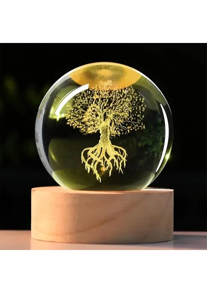 Işıklı Ağaç Figürlü Ahşap Altlıklı Cam Küre (6 Cm)