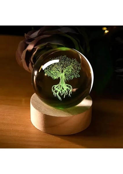 Işıklı Ağaç Figürlü Ahşap Altlıklı Cam Küre (6 Cm) fiyatları