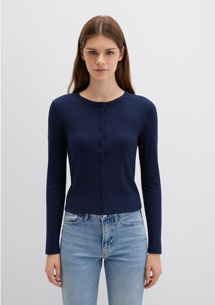 Düğme Detaylı Lacivert Uzun Kollu Tişört 1613330-82318 modelleri