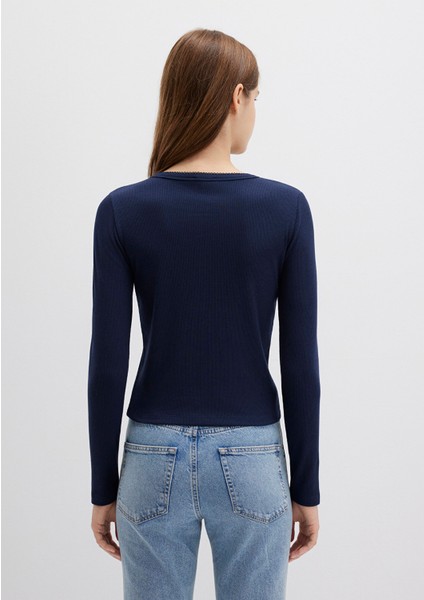 Düğme Detaylı Lacivert Uzun Kollu Tişört 1613330-82318 fırsatları