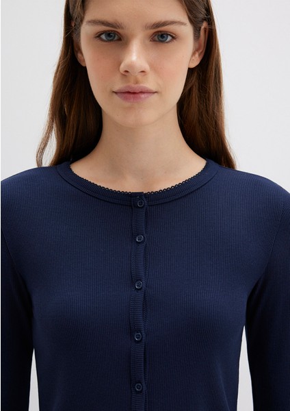 Düğme Detaylı Lacivert Uzun Kollu Tişört 1613330-82318 indirimleri