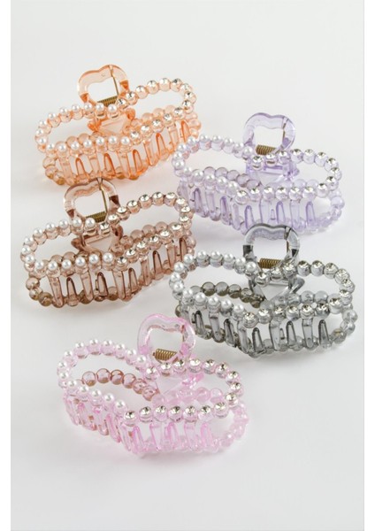 Kalp Inci Taşlı Mandal Toka 8 cm