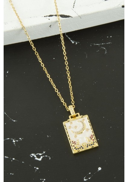 Hilal Zirkon Taşlı Lüks Çelik Tarot Kolye