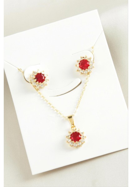 Yuvarlak Zirkon Taşlı Set Kolye