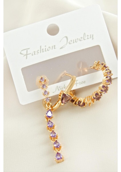 3 Adet Kalp Zirkon Taşlı Küpe