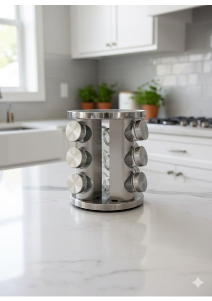 Dönerli Modern Mutfak Baharatlık Seti - 12'li Lüks Tasarım