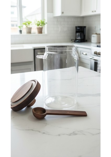 Lirden Cam Akasya Vakum Kapaklı Kaşıklı Saklama Kabı – Şekerlik, Çay ve Kahve Kavanozu 700 ml modelleri