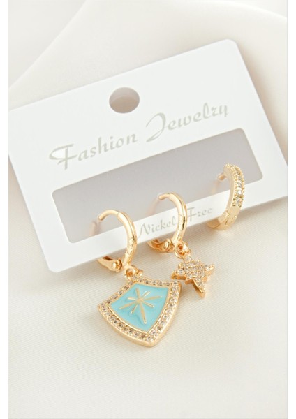 3 Adet Yıldız Zirkon Taşlı Küpe