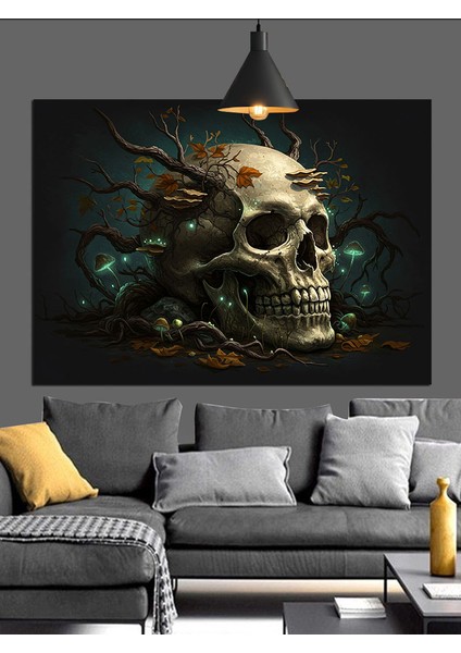 Yeşil Kafatası Dekoratif Kanvas - Mdf Ahşap Tablo fiyatları