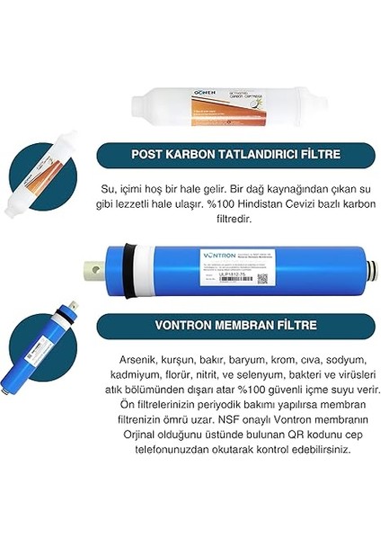Su Arıtma Kapalı Kasa Cihazı 5'li Filtre Seti - Orjinal Vontron Membran modelleri