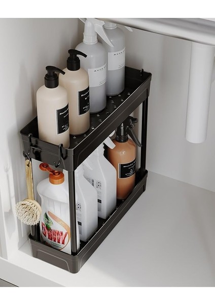 Home Rafata Çok Amaçlı 2 Katlı Evye Altı Düzenleyicisi Askılı Banyo Düzenleyici Kaydırmaz Tabanlı