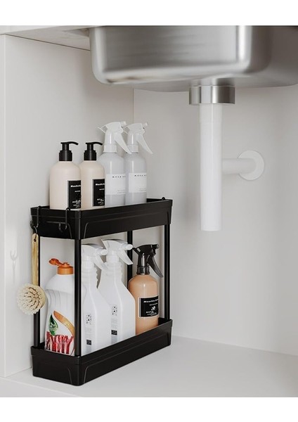 Home Rafata Çok Amaçlı 2 Katlı Evye Altı Düzenleyicisi Askılı Banyo Düzenleyici Kaydırmaz Tabanlı fiyatları