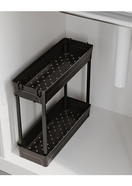 Home Rafata Çok Amaçlı 2 Katlı Evye Altı Düzenleyicisi Askılı Banyo Düzenleyici Kaydırmaz Tabanlı modelleri