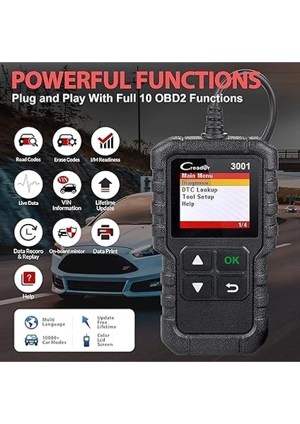 Creader 3001 Obd2 Teşhis Cihazı, 2000 Sonrası Avrupa Obd Iı / Eobd Protokolleri Için Araba Motoru Arıza Kodu Tarayıcı, Araba Teşhis Tarama Aracı fiyatları