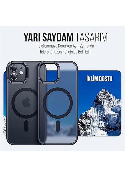 iPhone Için Kılıf Kamera Korumalı Magsafe Wireless Şarj Özellikli Mat Şeffaf Renkli Kılıf (Iphone 11 Siyah) fiyatları