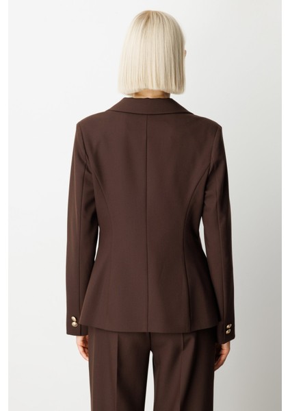 Kadın Omzu Vatkalı Düğme Aksesuarlı Ceket 5017 Kahverengi fırsatları