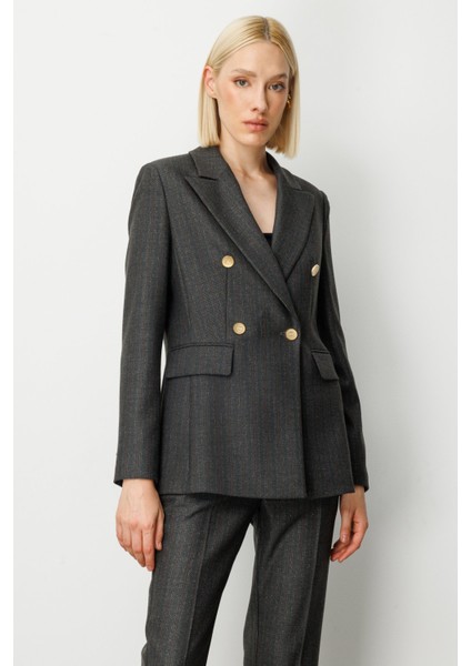 Kadın Kruvaze Yaka Çizgi Desenli Ceket 5107 Siyah fiyatları