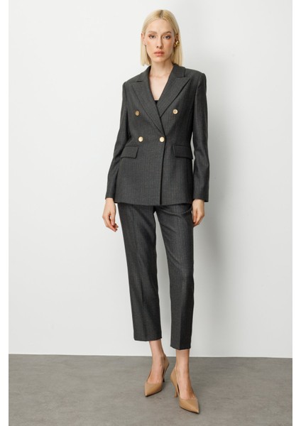 Kadın Kruvaze Yaka Çizgi Desenli Ceket 5107 Siyah modelleri