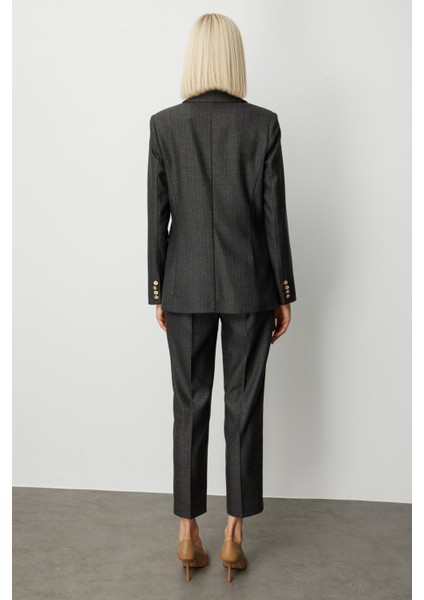 Kadın Kruvaze Yaka Çizgi Desenli Ceket 5107 Siyah fırsatları