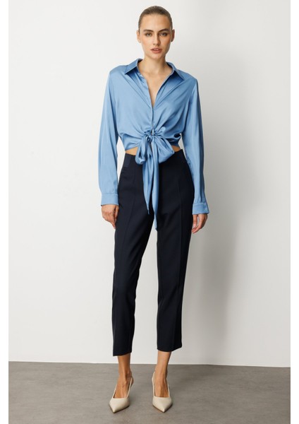 Kadın Beli Kalın Lastikli Dar Paça Pantolon 1109 Lacivert