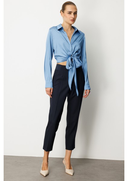 Kadın Beli Kalın Lastikli Dar Paça Pantolon 1109 Lacivert fiyatları