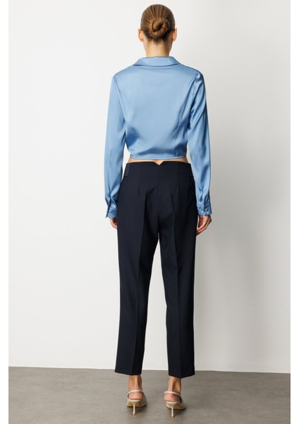 Kadın Beli Kalın Lastikli Dar Paça Pantolon 1109 Lacivert fırsatları