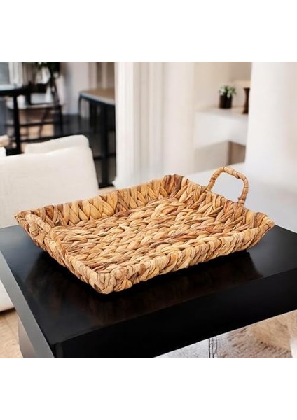 El Yapımı Su Sümbülü Hasır Kulplu Dekoratif Tepsi Büyük Boy (32CM*25CM*4CM) fiyatları