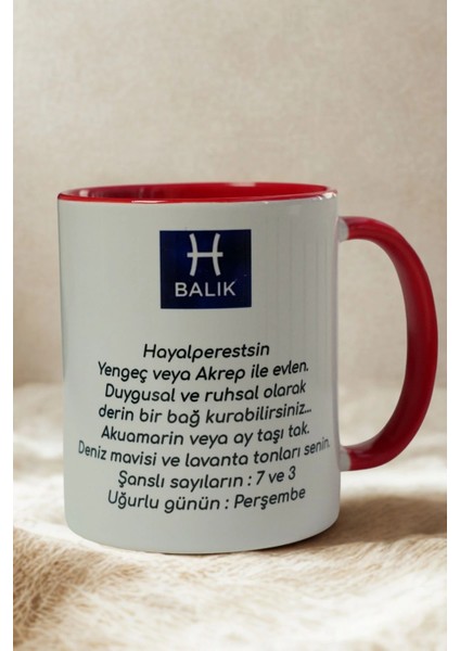 Balık Burcu Porselen Kupa – Astroloji ve Burç Temalı Kupa Bardak – Kişiye Özel Balık Burcu Hediyesi – Ruhsal ve Duygusal Balık Kupa