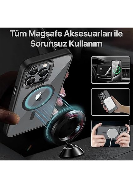 iPhone 16 Için Super-Crystal Magsafe ile Uyumlu Kılıf Arkası Kristal Berraklığında Cam Görünüm Kenarları Darbe Emici Silikon Hybrid Kılıf (Siyah, 16) modelleri