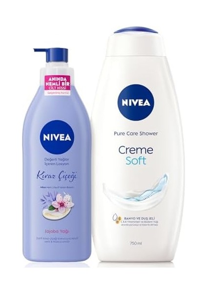 Nivea Creme Soft Kremsi Dokunuş Duş Jeli 750ML ve Değerli Yağlar Içeren Nemlendirici Vücut Losyonu 400ML