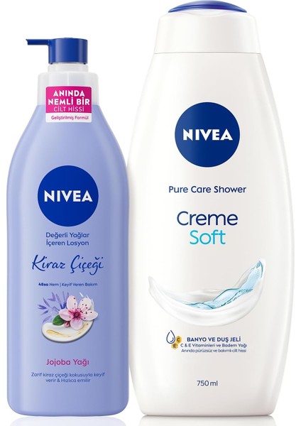 Nivea Creme Soft Kremsi Dokunuş Duş Jeli 750ML ve Değerli Yağlar Içeren Nemlendirici Vücut Losyonu 400ML modelleri