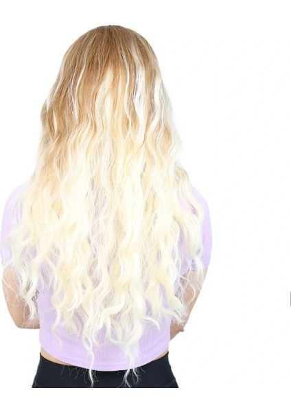 Su Dalgası Uzun Perçemsiz Fiber Sentetik Peruk - Balköpüğü / Platin Ombreli fırsatları