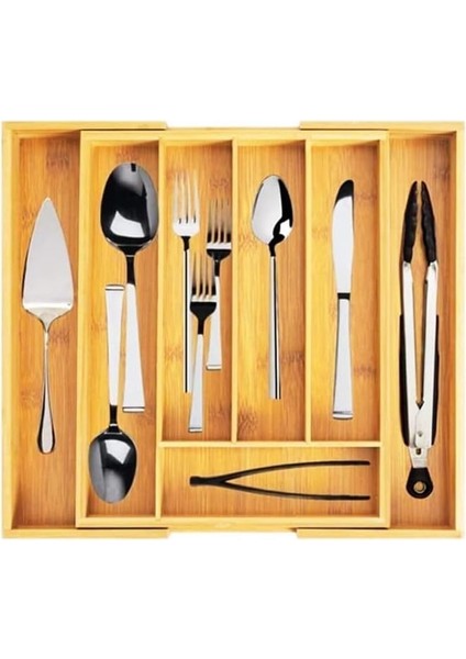 7 Bölmeli Bambu Kaşıklık Antibakteriel Çekmece Içi Düzenleyici Organizer