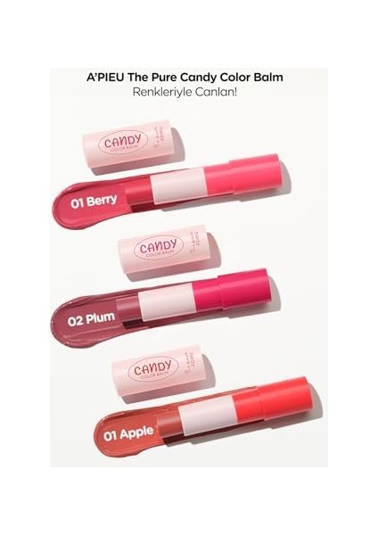 Mıssha Dudakları Nemlendiren Parlak Bitişli Renkli Dudak Balmı A'pıeu The Pure Candy Color Balm No.02 Plum fiyatları