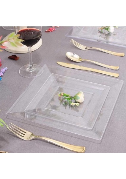 Mika Şeffaf Kare Tabak 10 Adet