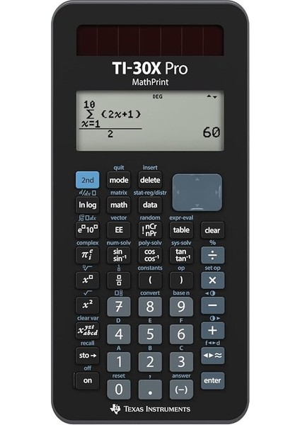Instruments TI-30X Pro Mathprint Okul Hesap Makinesi (4 Satırlı Yüksek Çözünürlüklü Ekran, Güneş Enerjisi ve Pille Çalışır), Siyah