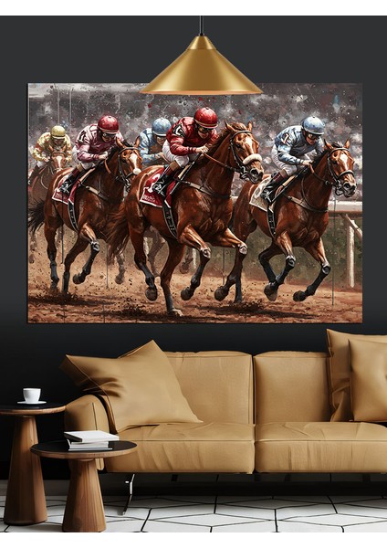 At Yarışı Hız Koşu Atlar Dekoratif Kanvas - Mdf Ahşap Tablo