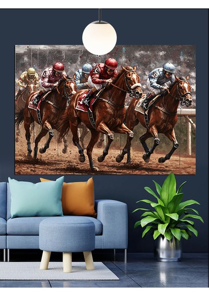 At Yarışı Hız Koşu Atlar Dekoratif Kanvas - Mdf Ahşap Tablo indirimleri