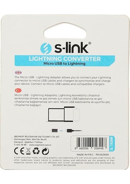 SL-TA20M Gümüş Metal Gövde Microusb 5pin F To Lightning M Çevirici modelleri