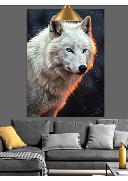 Parlak Mavi Gözlü Kuzey Kurdu Portresi Dekoratif Kanvas - Mdf Ahşap Tablo