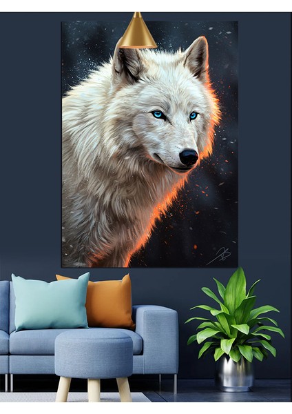 Parlak Mavi Gözlü Kuzey Kurdu Portresi Dekoratif Kanvas - Mdf Ahşap Tablo fırsatları