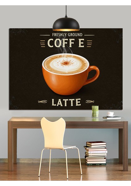 Sıcak Latte Kahve Kupası Dekoratif Kanvas - Mdf Ahşap Tablo fiyatları