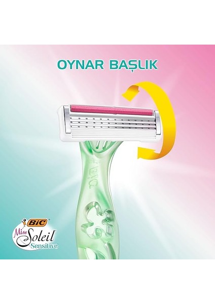 Miss Soleil Sensitive Kadın Tıraş Bıçağı 3'lü Blister (3 Bıçak), Oynar Başlık, Aloe Vera ile Zenginleştirilmiş Kayganlaştırıcı Jel Şerit fırsatları