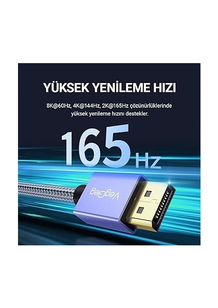 8K/60Hz 4K/165Hz 2K/240Hz Displayport 1.4 Kablo 1.5 Metre modelleri