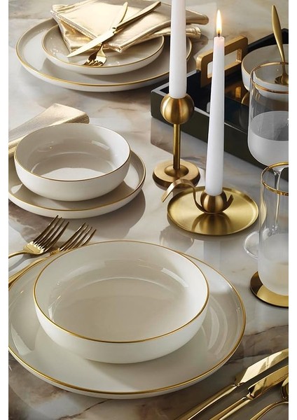 Porselen Moderna 8 Parça 2 Kişilik Yemek Takımı, Altın Fileli