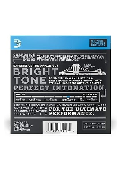 Fender Bass Vı Için Tel | En Çok Sevilen Tel Markalarının En Yüksek Kalitesi | EXL156 | Nikel Kaplama Çelik | 6 Sarılı Tel (24-84) fiyatları
